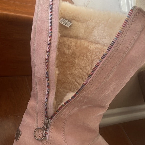 Pink leather Ugg boots w rainbow beaded zipper on outside of each rare! - Picture 9 of 10